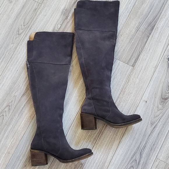 Lucky Brand Suede Leather Tall Boot, Block Stack Heel 2.6", Dark Grey, Sz 8, EUC - Picture 1 of 15